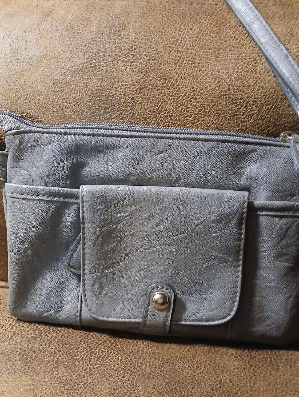 Rosetti Light Gray Crossbody Bag with Front Pockets